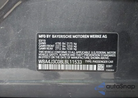 2020 BMW 430I Gran Coupe xDrive из США, поврежденный, VIN WBA4J3C08LBL11533